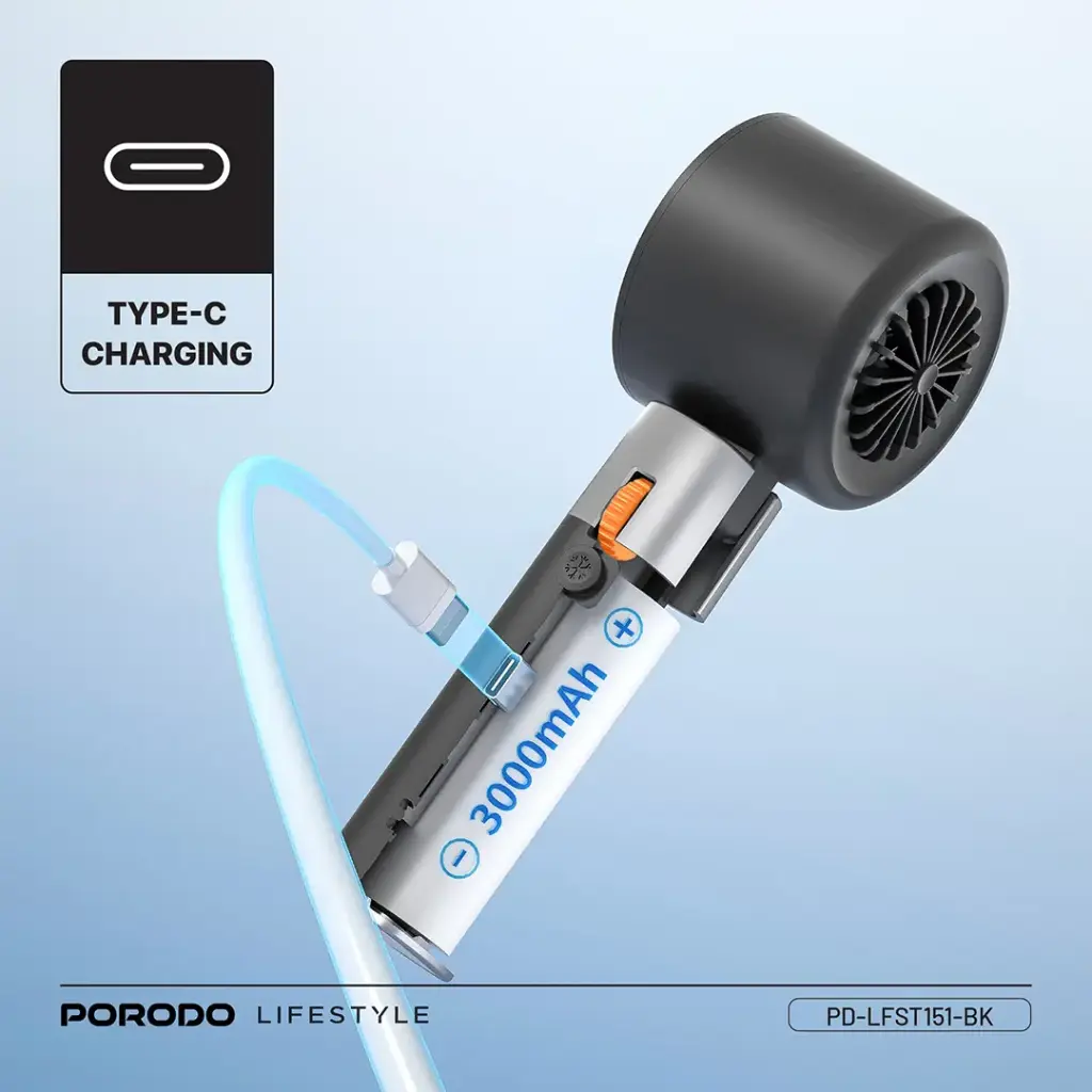 PORODO LIFESTYLE HANDHELD TURBO FAN BLACK PD-LFST151-BK thumbnail 10