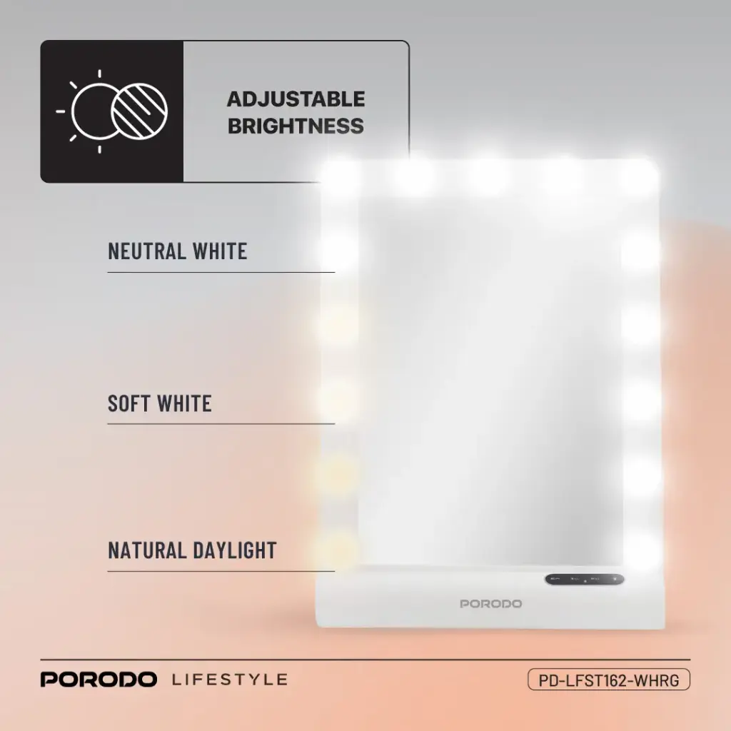 PORODO LIFESTYLE HOLLYWOOD VANITY LIGHTED MIRROR PD-LFST162-WHRG thumbnail 10