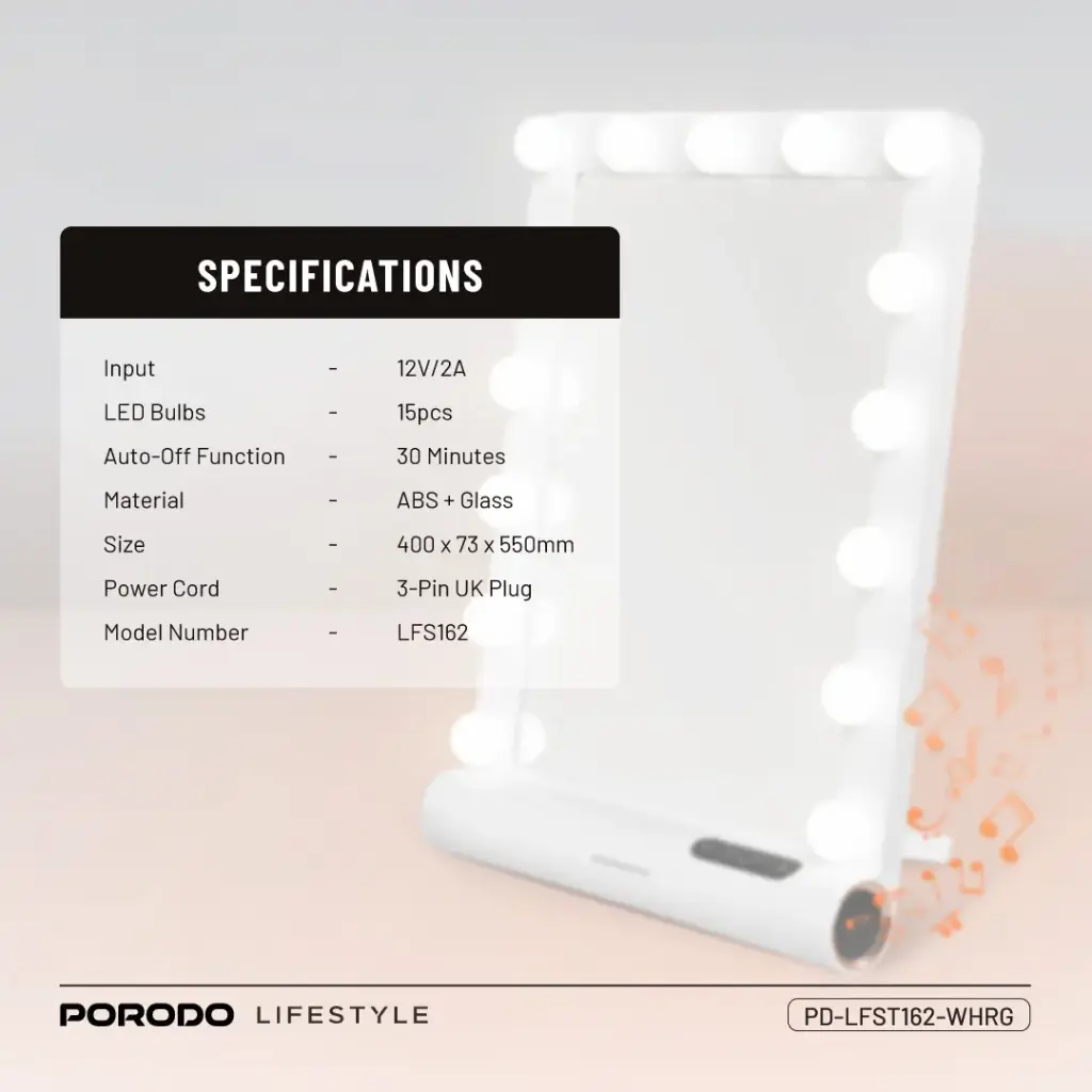 PORODO LIFESTYLE HOLLYWOOD VANITY LIGHTED MIRROR PD-LFST162-WHRG thumbnail 11