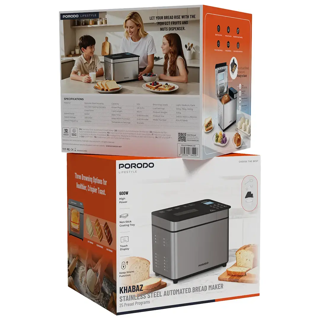PORODO LIFESTYLE KHABAZ STAINLESS STEEL AUTOMATED BREAD MAKER BLACK PDLFSTBM9SLBK thumbnail 9