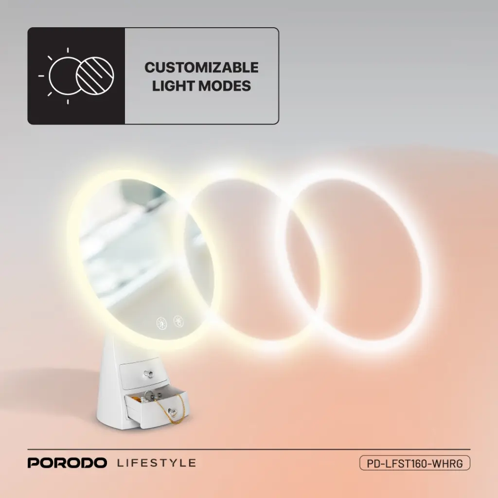 PORODO LIFESTYLE VANITY MAKEUP LED ILLUMINATED MIRROR PD-LFST160-WHRG thumbnail 5