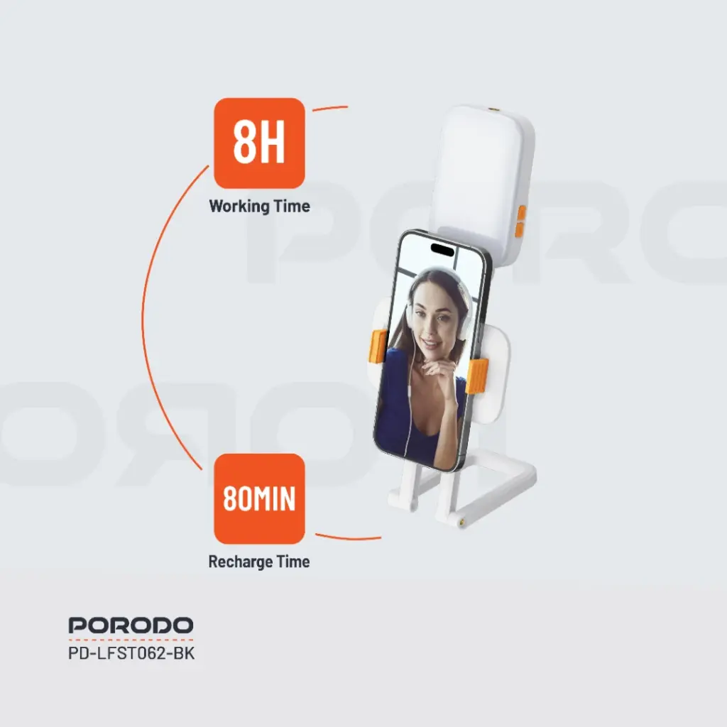 PORODO LIFESTYLE PHONE STAND WITH FILL LIGHT BLACK PD-LFST062-BK thumbnail 15