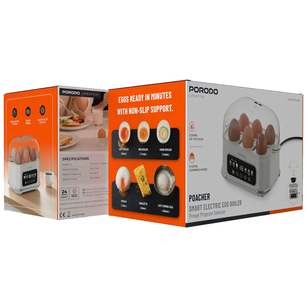 PORODO LIFESTYLE POACHER SMART ELECTRIC EGG BOILER WHITE PDLFSTEB808WH thumbnail 7