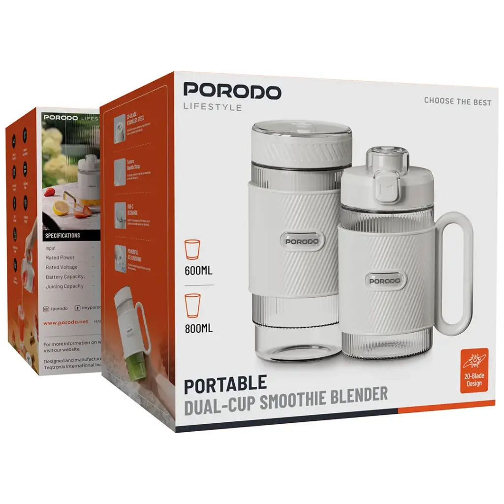 PORODO LIFESTYLE PORTABLE DUAL CUP SMOOTHIE BLENDER WHITE PDGCZ0710WH thumbnail 7