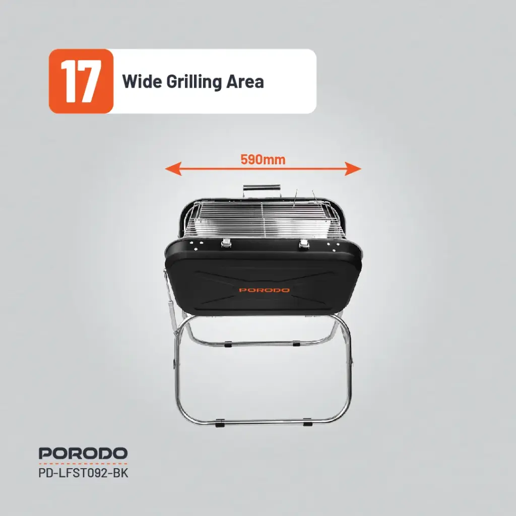 PORODO LIFESTYLE PORTABLE FOLDING SEATED BBQ GRILL BLACK thumbnail 20