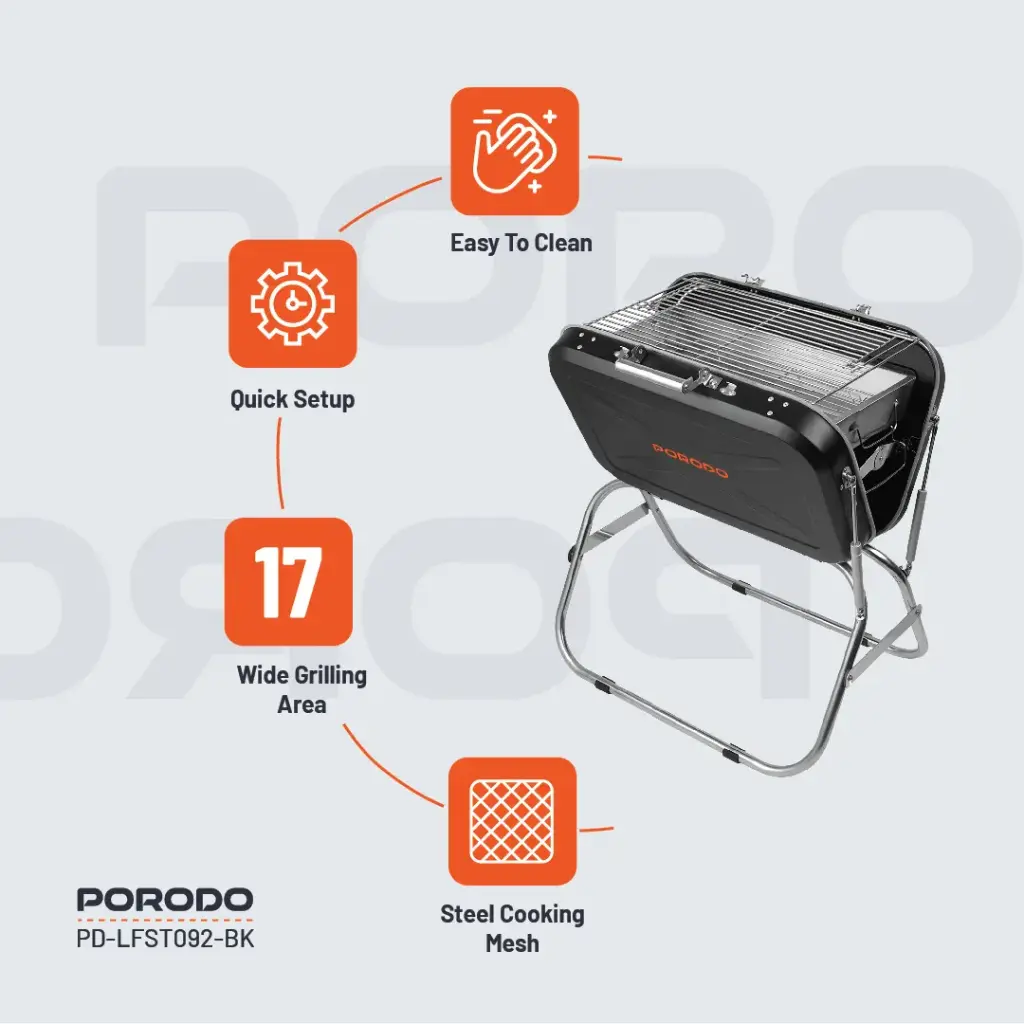 PORODO LIFESTYLE PORTABLE FOLDING SEATED BBQ GRILL BLACK thumbnail 17