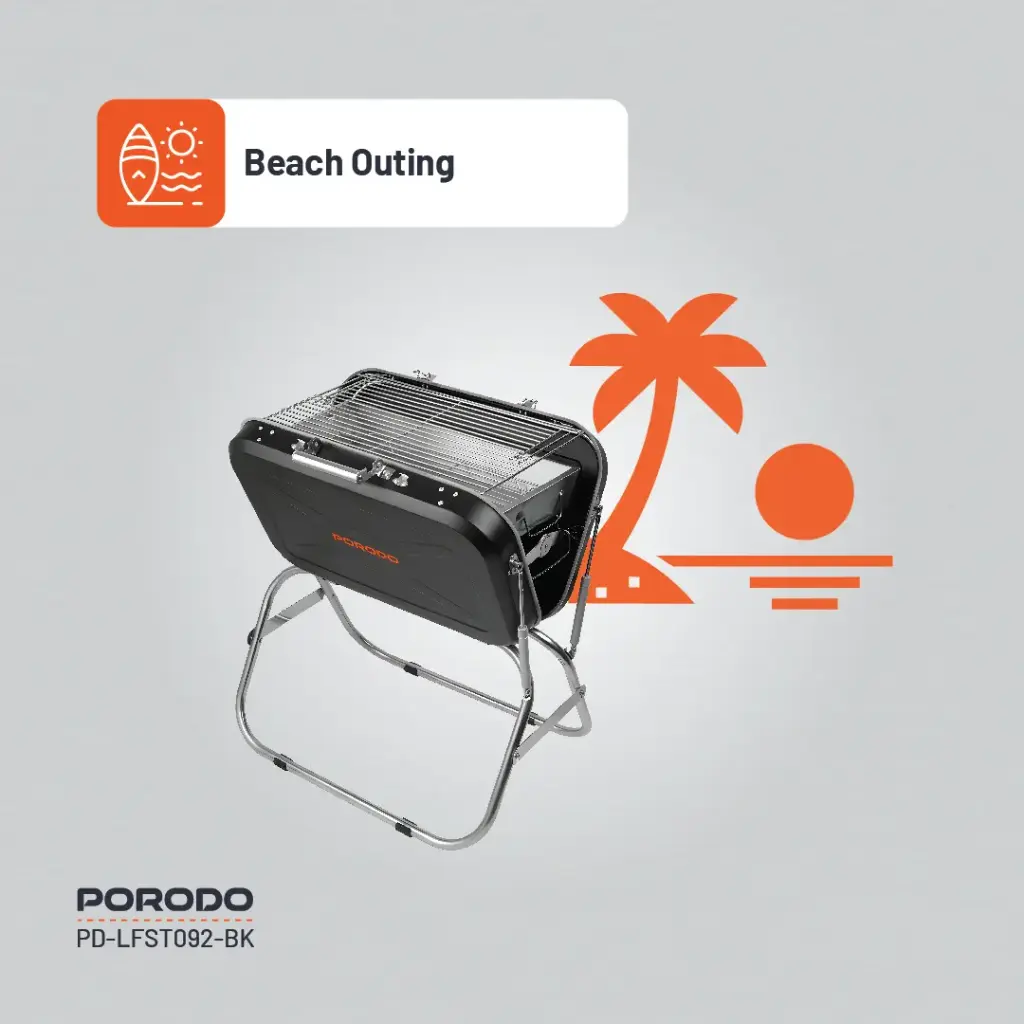 PORODO LIFESTYLE PORTABLE FOLDING SEATED BBQ GRILL BLACK thumbnail 15