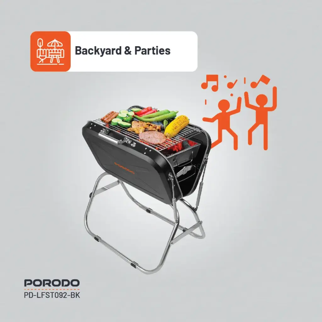 PORODO LIFESTYLE PORTABLE FOLDING SEATED BBQ GRILL BLACK thumbnail 14