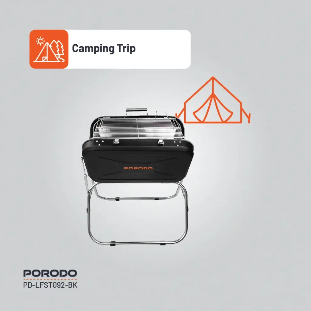 PORODO LIFESTYLE PORTABLE FOLDING SEATED BBQ GRILL BLACK thumbnail 13