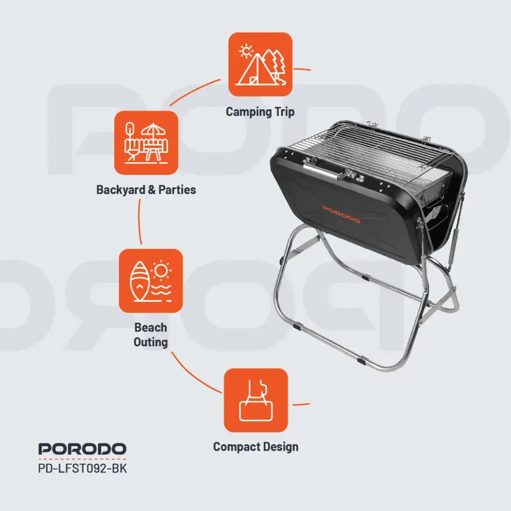 PORODO LIFESTYLE PORTABLE FOLDING SEATED BBQ GRILL BLACK thumbnail 12