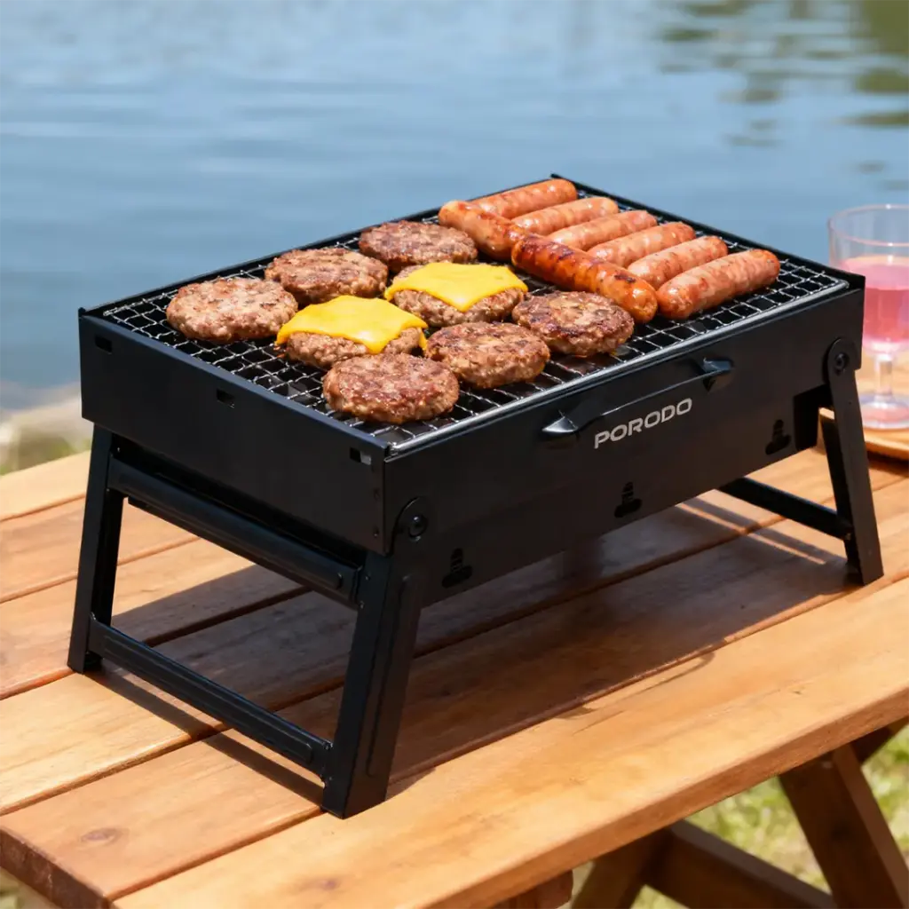 PORODO LIFESTYLE PORTABLE FOLDING MINI BBQ GRILL BLACK PDLFSTMCSBK thumbnail 4