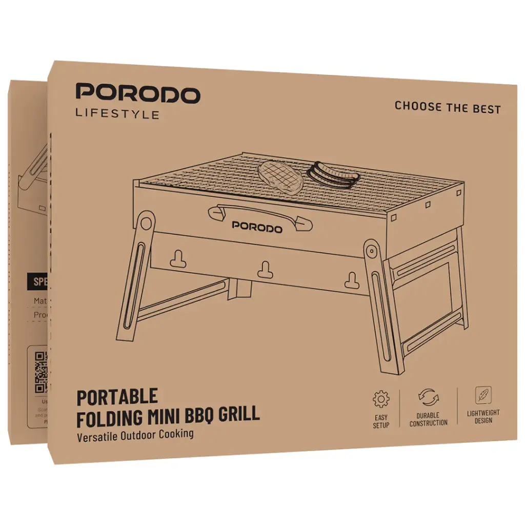 PORODO LIFESTYLE PORTABLE FOLDING MINI BBQ GRILL BLACK PDLFSTMCSBK thumbnail 5