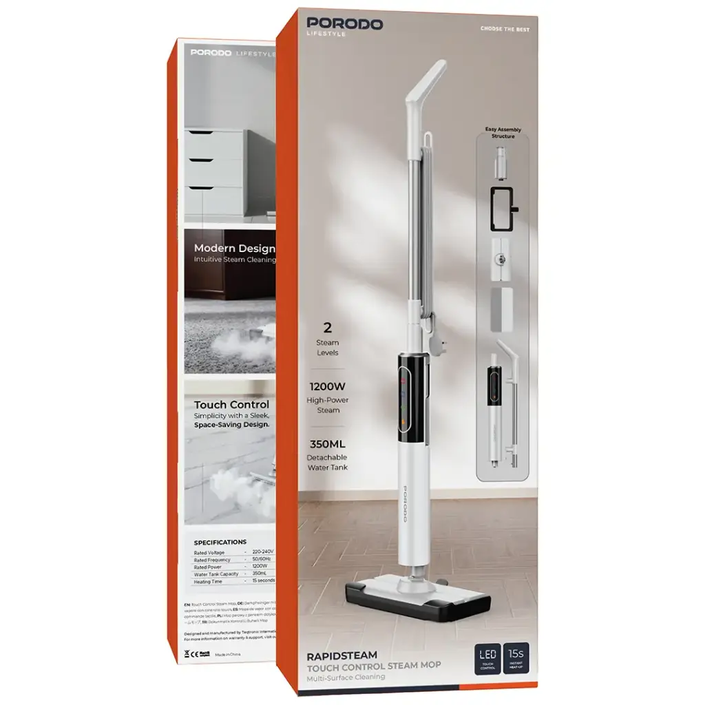 PORODO LIFESTYLE  RAPIDSTEAM TOUCH CONTROL STEAM MOP WHITE PDHDTB506WH thumbnail 5