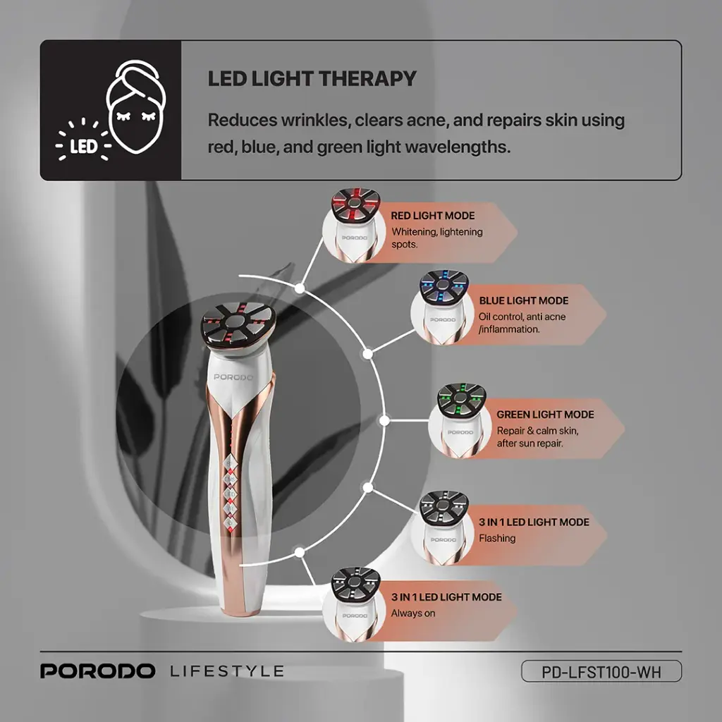 PORODO LIFESTYLE RF AND EMS VIBRATION LIGHT THERAPY DEVICE WHITE PD-LFST100-WH thumbnail 17