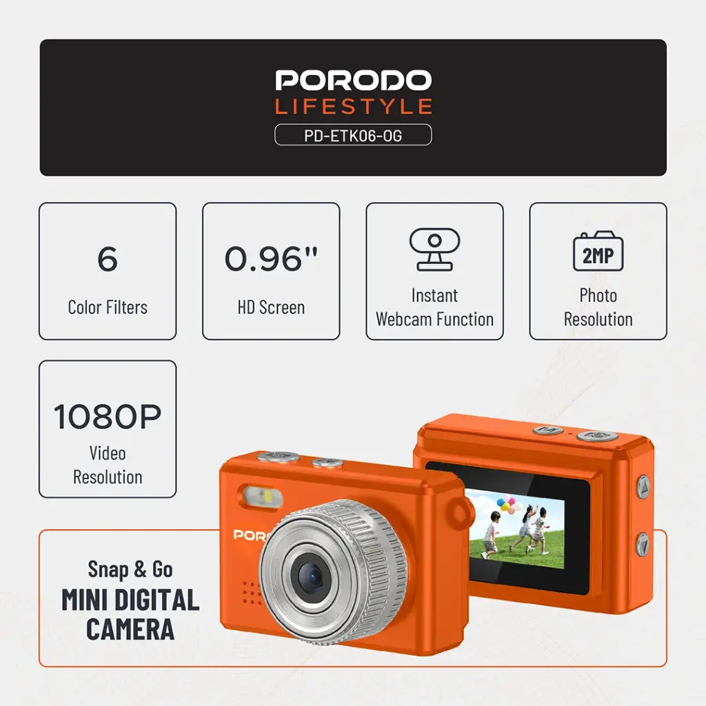 PORODO LIFESTYLE SNAP AND GO MINI DIGITAL CAMERA ORANGE PD-ETK06-OG thumbnail 14