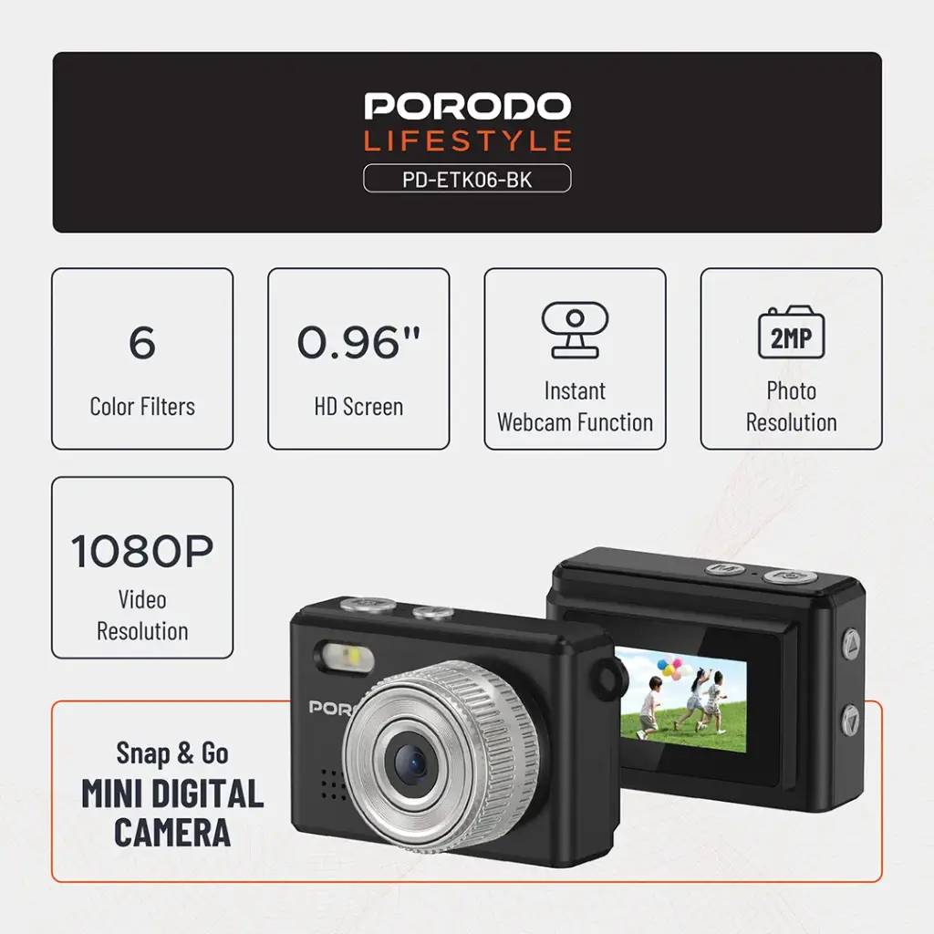 PORODO LIFESTYLE SNAP AND GO MINI DIGITAL CAMERA BLACK PD-ETK06-BK thumbnail 9
