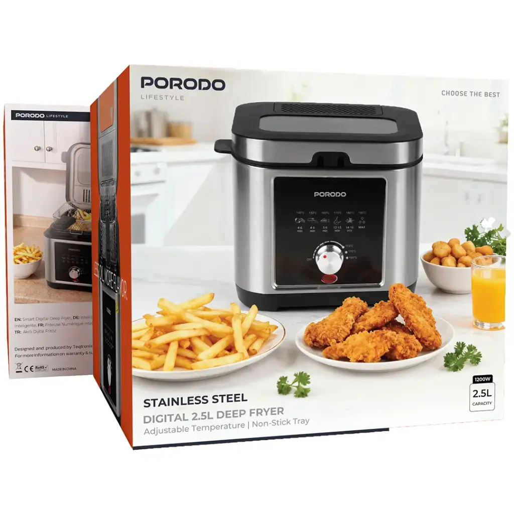 PORODO LIFESTYLE STAINLESS STEEL 2.5L DEEP FRYER ADJUSTABLE TEMPERATURE NON STICK TRAY SILVER PDLFSTED02FSL thumbnail 5