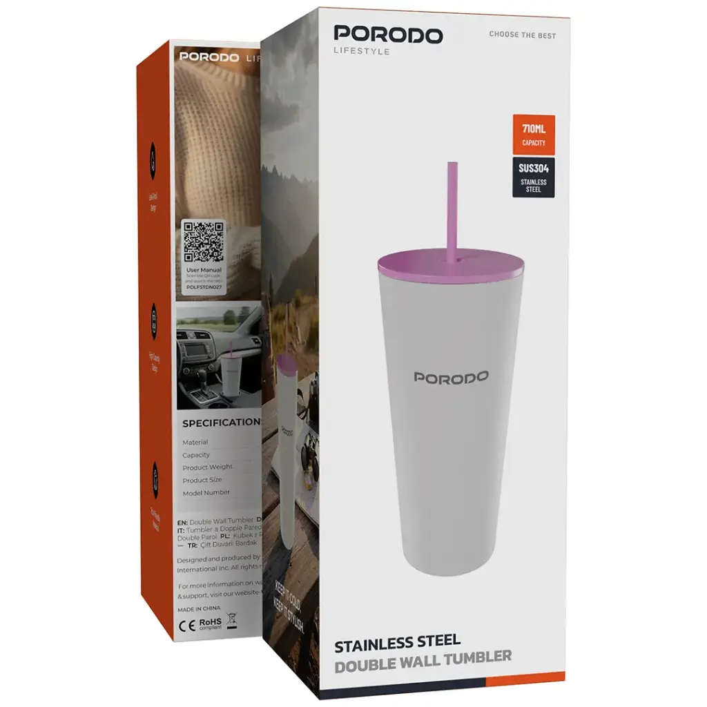 PORODO LIFESTYLE STAINLESS STEEL DOUBLE WALL TUMBLER WHITE PDLFSTDN027WH thumbnail 4