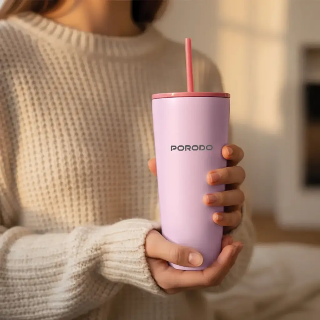 PORODO LIFESTYLE STAINLESS STEEL DOUBLE WALL TUMBLER PINK PDLFSTDN027PK thumbnail 5