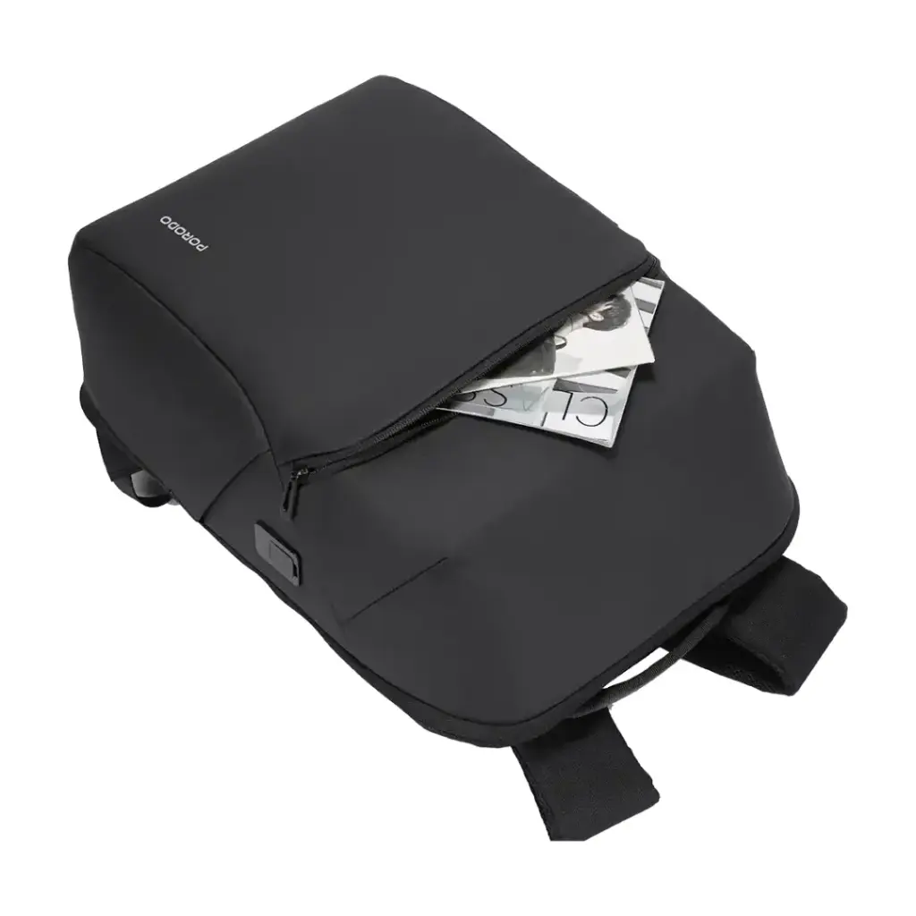 PORODO LIFESTYLE WATER RESISTANT PU BACK PACK WITH TYPE-C CHARGING PORT BLACK PD-LFST122-BK thumbnail 12