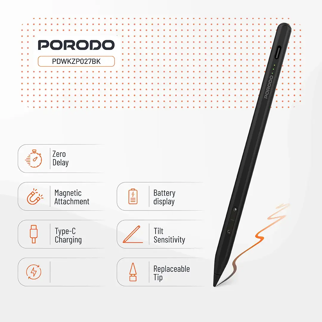 PORODO MAGNETIC STYLUS IPAD PEN COMPATIBLE WITH 2018-2025 MODELS BLACK PDWKZP027BK thumbnail 15
