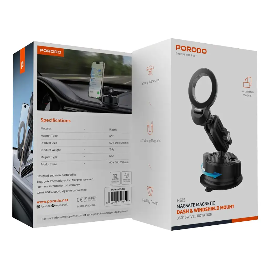 PORODO MAGSAFE MAGNETIC DASH AND WINDSHIELD MOUNT BLACK PD-HSM15-BK thumbnail 5