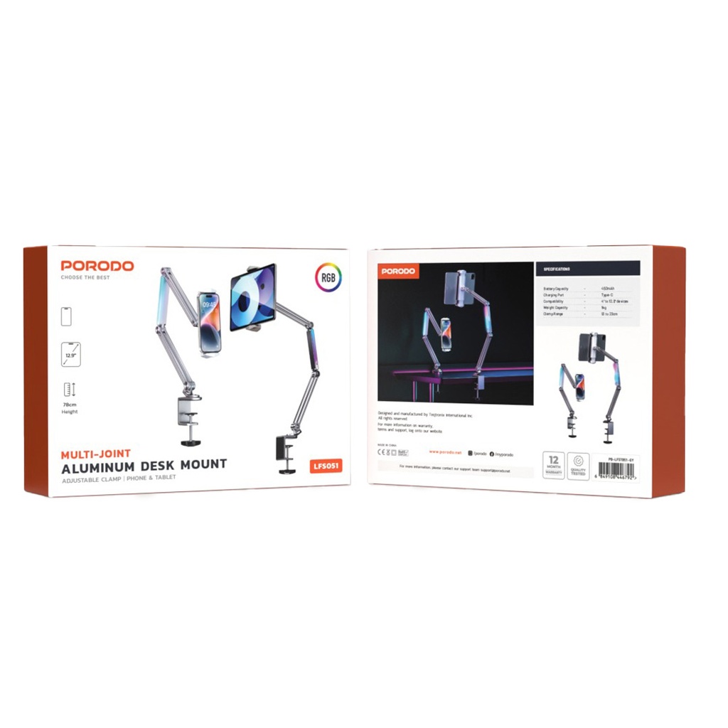 PORODO MULTI JOINT ALUMINIUM DESK MOUNT WITH ADJUSTABLE CLAMP GREY PD-LFST051-GY thumbnail 5