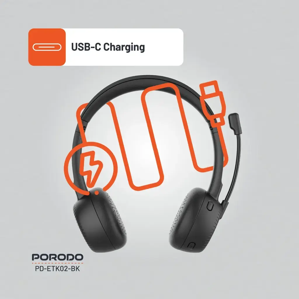 PORODO OFFICE WIRELESS HEADSET BLACK PD-ETK02-BK thumbnail 4