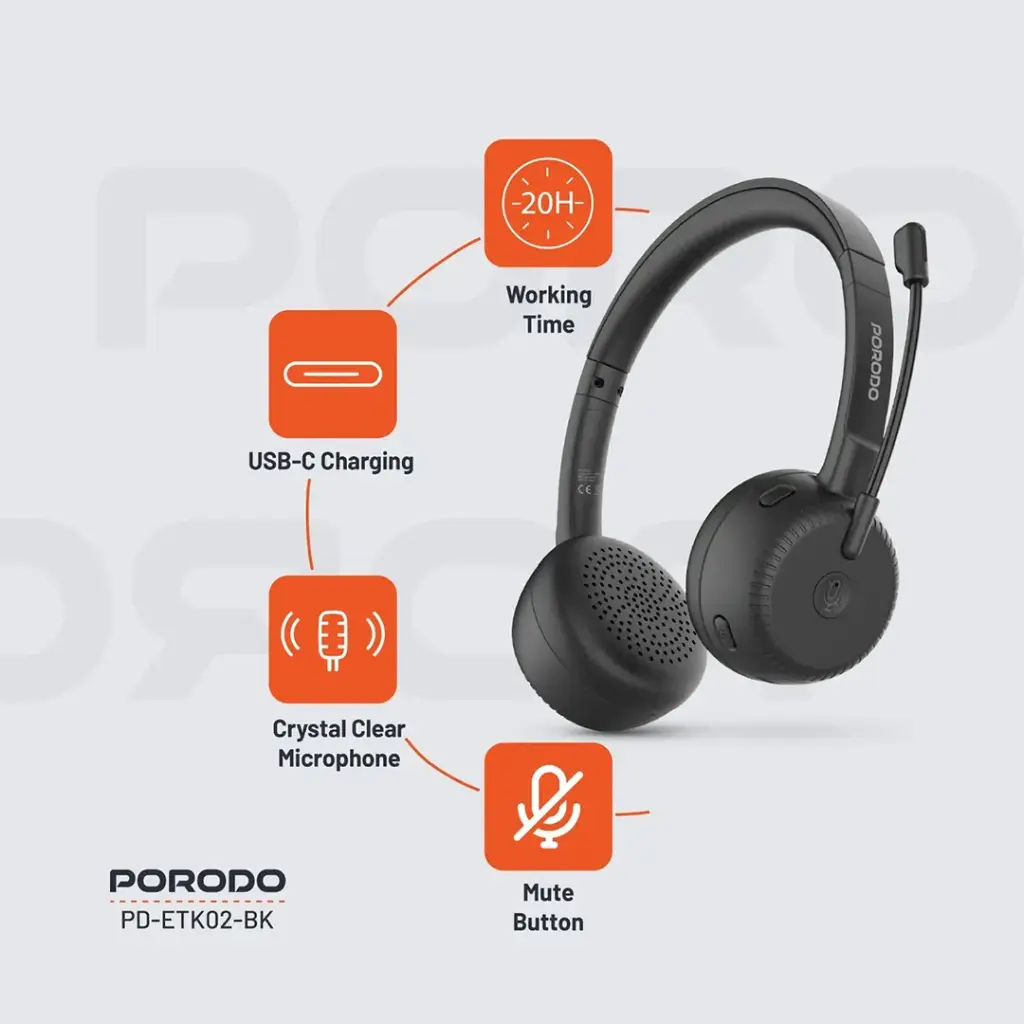 PORODO OFFICE WIRELESS HEADSET BLACK PD-ETK02-BK thumbnail 7