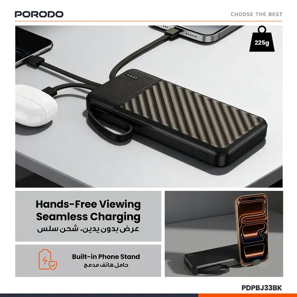 PORODO PIANO 10000MAH POWER BANK WITH INTEGRATED CABLES BLACK PDPBJ33BK thumbnail 19