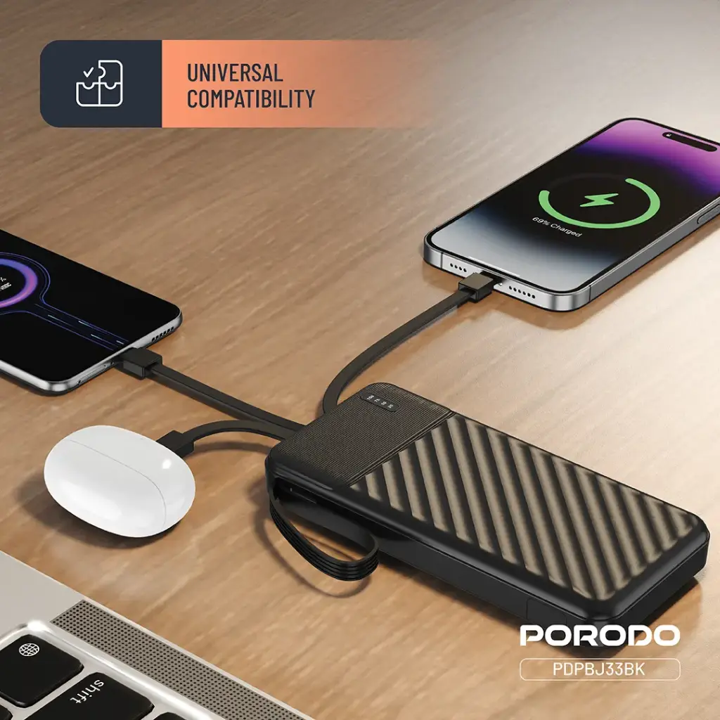 PORODO PIANO 10000MAH POWER BANK WITH INTEGRATED CABLES BLACK PDPBJ33BK thumbnail 14