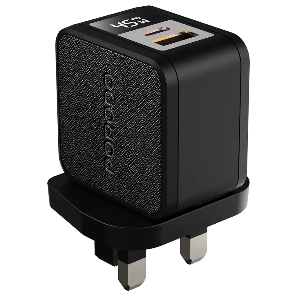 PORODO QUANTUM GAN 45W MULTI PORT CHARGER WITH DIGITAL DISPLAY BLACK PDFWCH096BK thumbnail 4