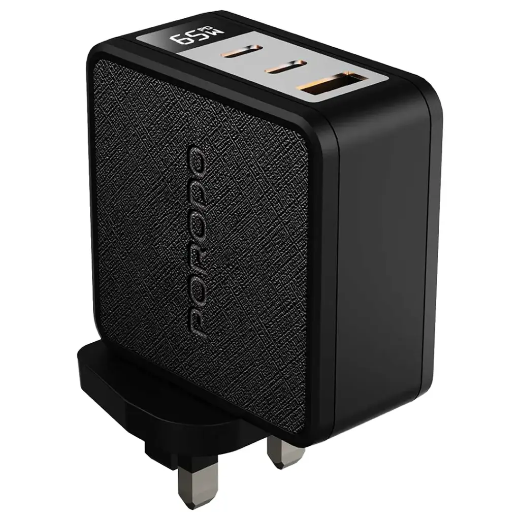 PORODO QUANTUM GAN 65W MULTI PORT CHARGER WITH DIGITAL DISPLAY BLACK PDFWCH094BK thumbnail 4