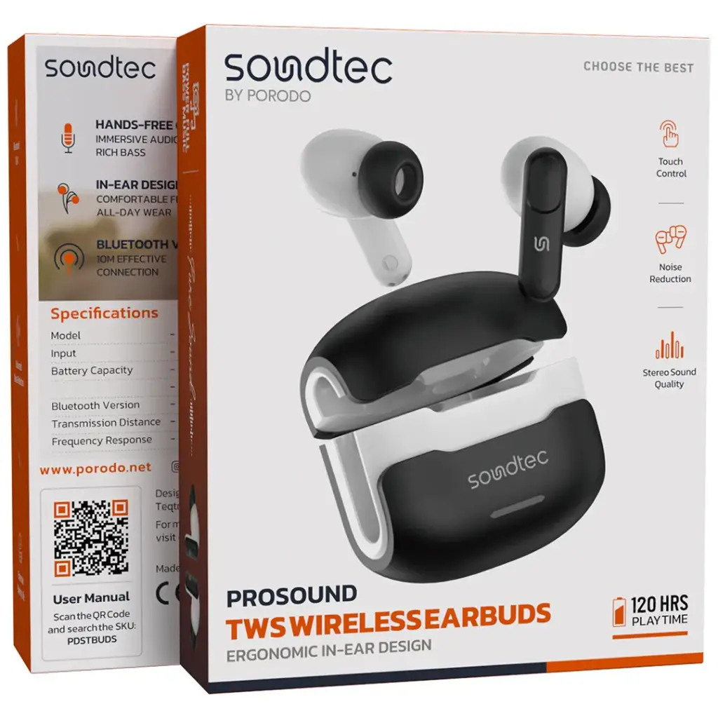 PORODO SOUNDTEC PROSOUND TWS WIRELESS EARBUDS BLACK PDSTBUDSBK thumbnail 9