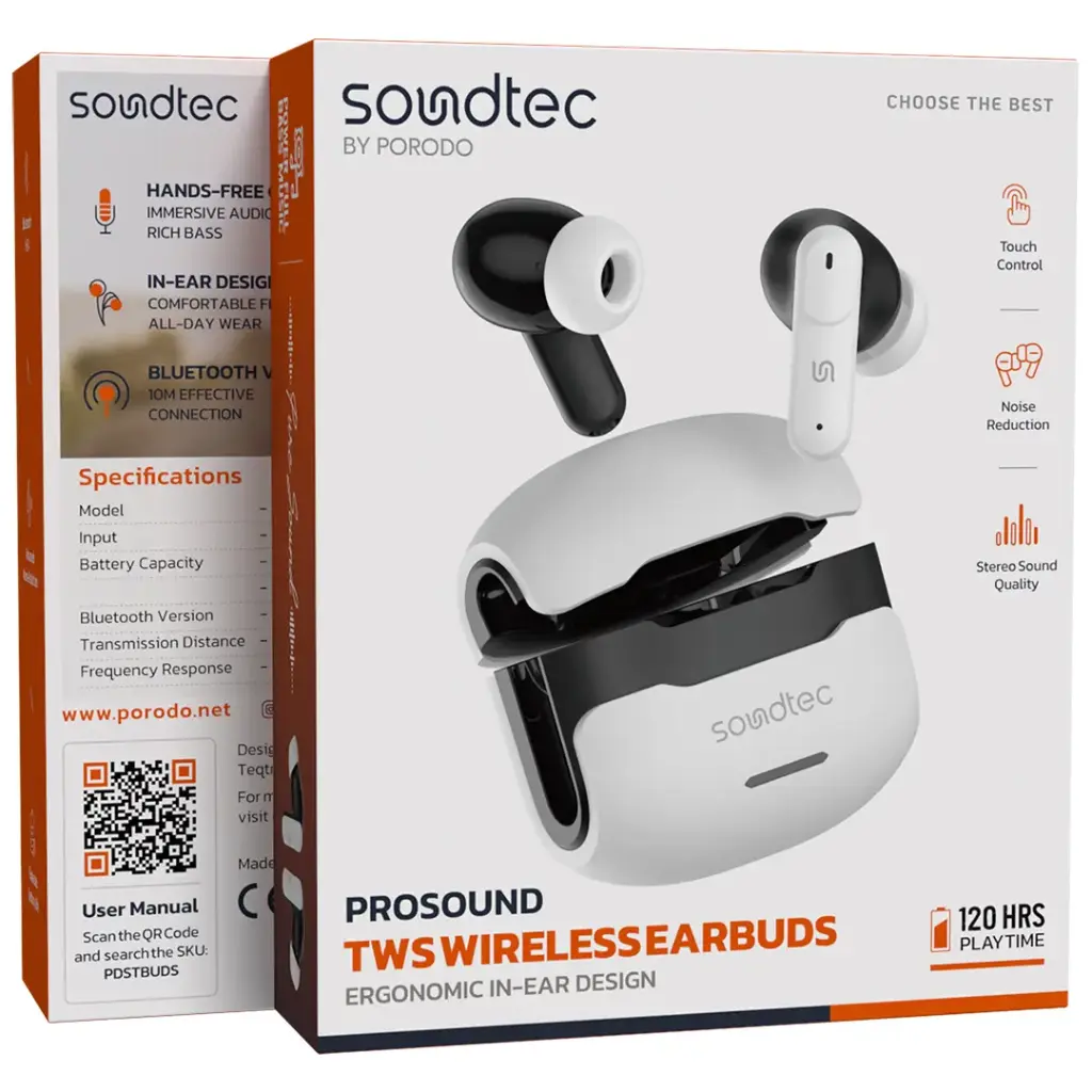 PORODO SOUNDTEC PROSOUND TWS WIRELESS EARBUDS WHITE PDSTBUDSWH thumbnail 9