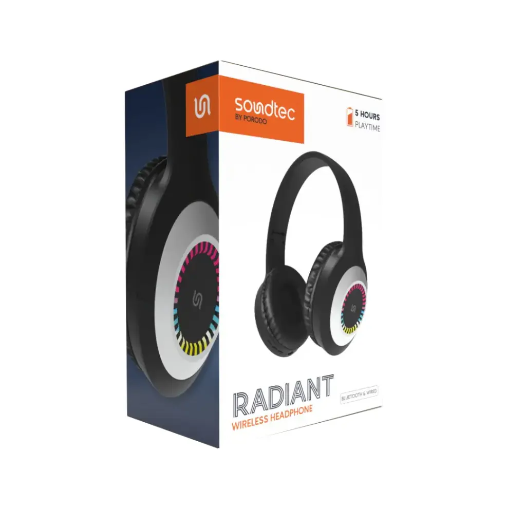 PORODO SOUNDTEC RADIANT WIRLESS HEADPHONE BLACK PD-STWLEP028-BK thumbnail 3