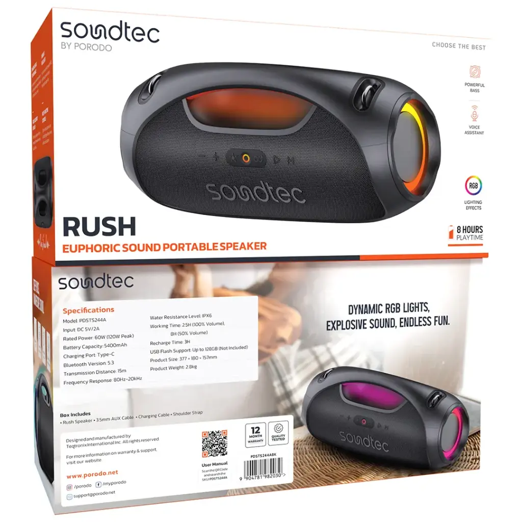 PORODO SOUNDTECH RUSH EUPHORIC SOUND STEREO SPEAKER BLACK PDSTS244ABK thumbnail 5