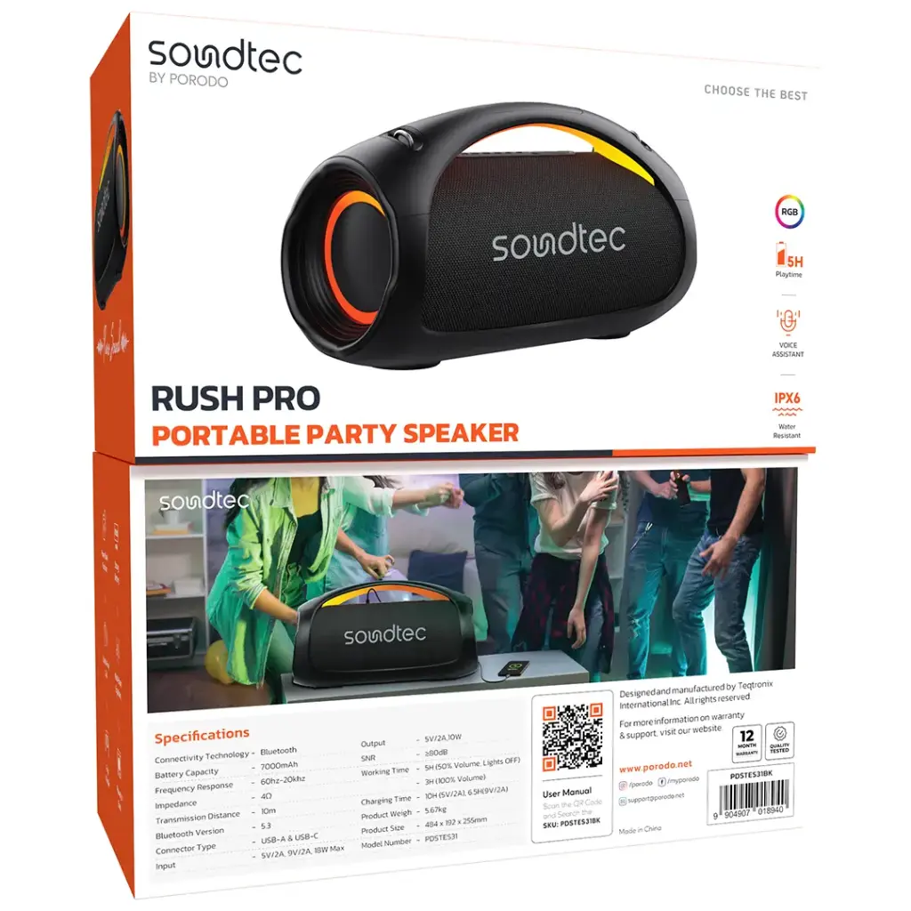 PORODO SOUNDTECH RUSH PRO PORTABLE PARTY SPEAKER BLACK PDSTES31BK thumbnail 9