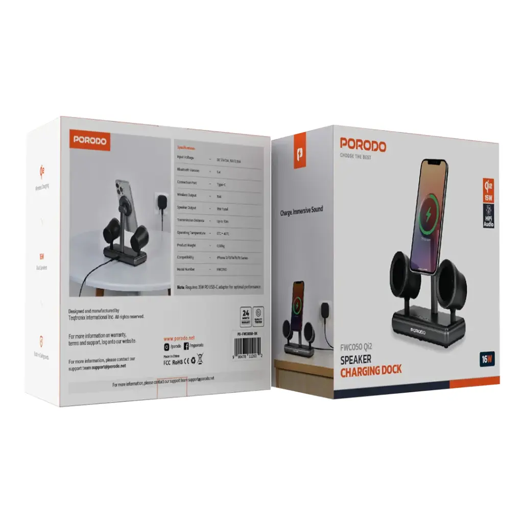 PORODO SPEAKER CHARGING DOCK BLACK PD-FWCH050-BK thumbnail 7