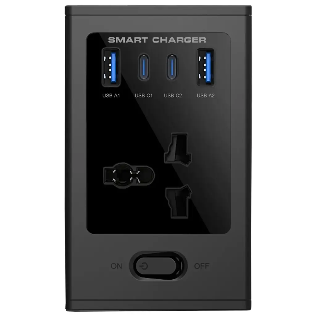 PORODO UNIVERSAL GAN MULTI PORT CUBE ADAPTER WITH 4 AC SOCKETS BLACK PDUNS8430BK thumbnail 6