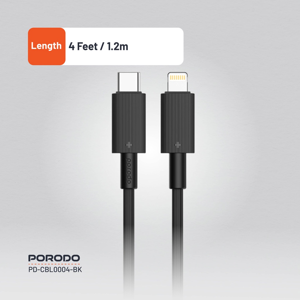PORODO USB C TO LIGHTNING DURABLE CHARGING CABLE 1.2M BLACK PD-CBL0004-BK thumbnail 18