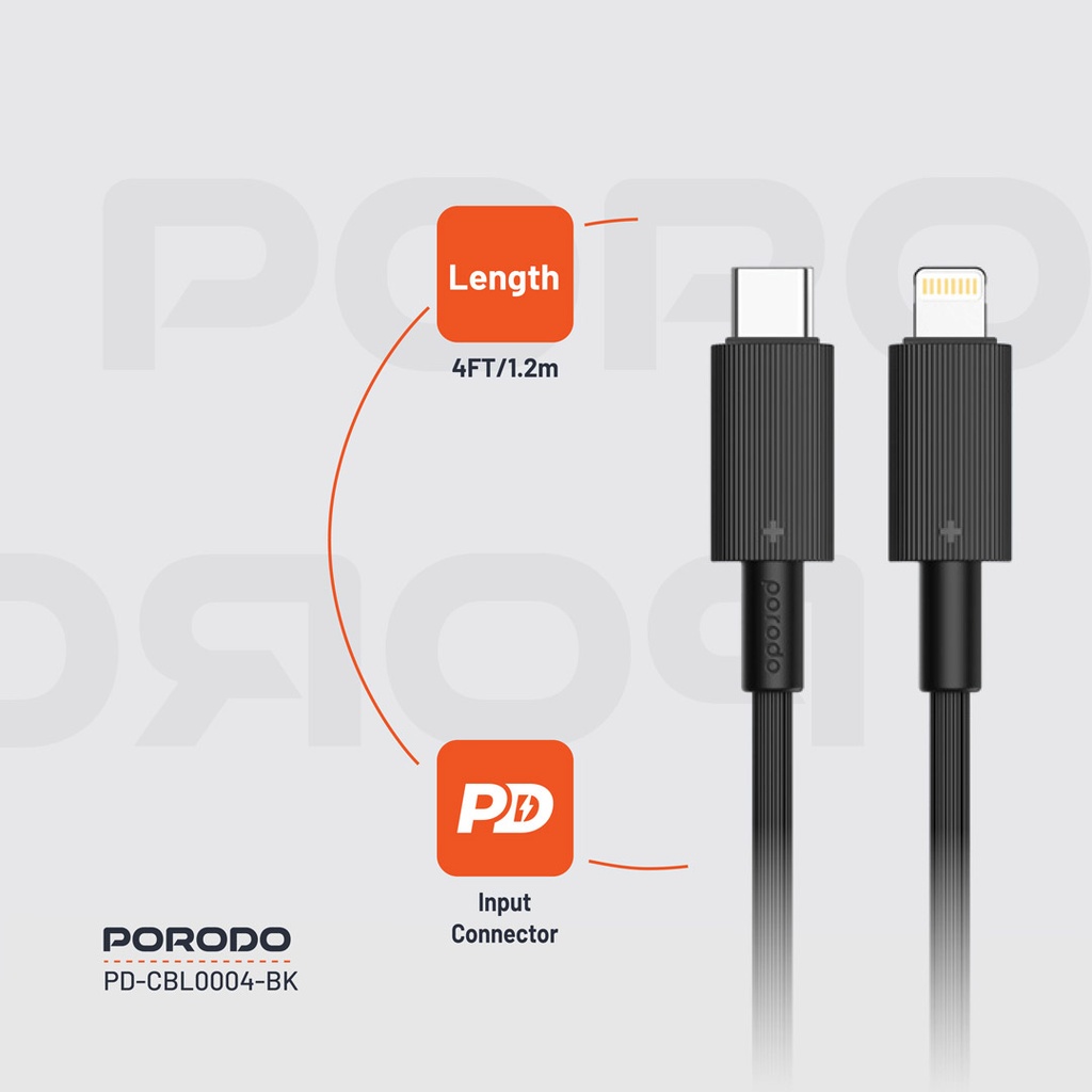 PORODO USB C TO LIGHTNING DURABLE CHARGING CABLE 1.2M BLACK PD-CBL0004-BK thumbnail 8