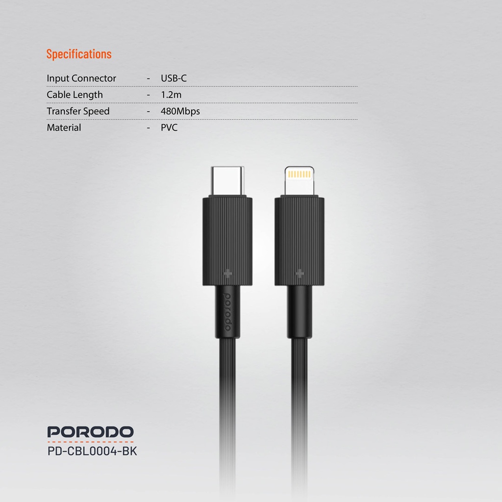PORODO USB C TO LIGHTNING DURABLE CHARGING CABLE 1.2M BLACK PD-CBL0004-BK thumbnail 11