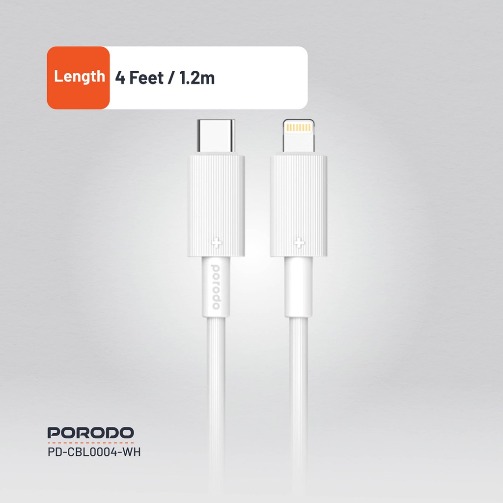 PORODO USB C TO LIGHTNING DURABLE CHARGING CABLE 1.2M WHITE PD-CBL0004-WH thumbnail 18