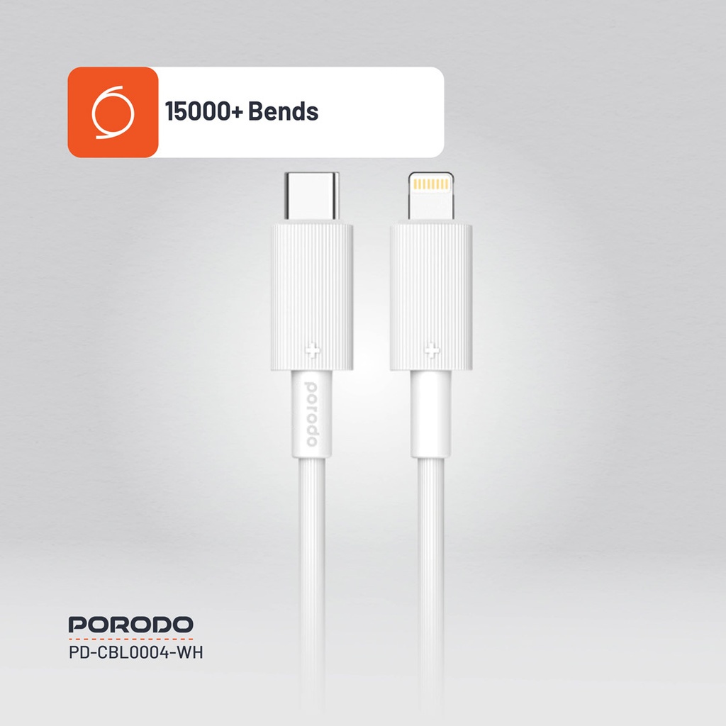 PORODO USB C TO LIGHTNING DURABLE CHARGING CABLE 1.2M WHITE PD-CBL0004-WH thumbnail 13