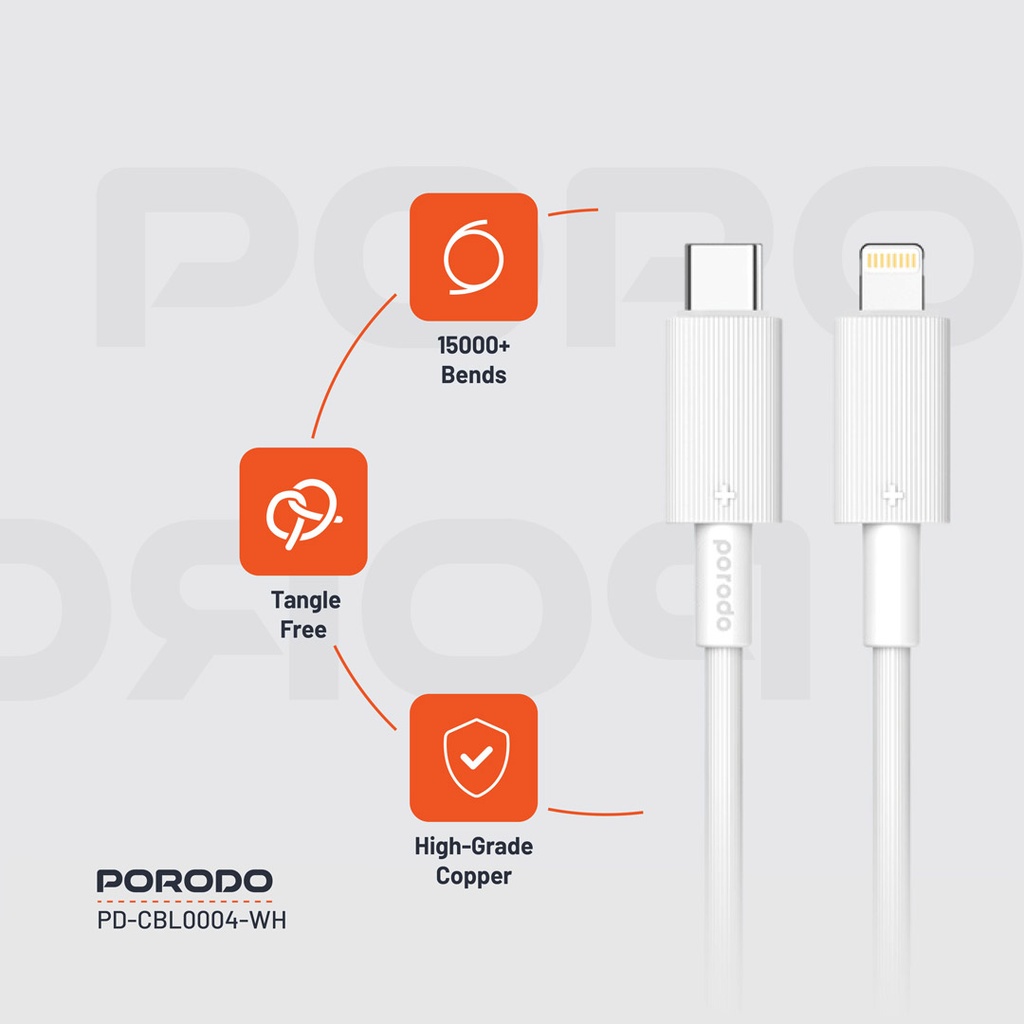 PORODO USB C TO LIGHTNING DURABLE CHARGING CABLE 1.2M WHITE PD-CBL0004-WH thumbnail 12