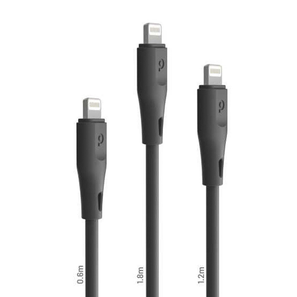 PORODO USB CABLE LIGHTNING CONNECTOR COMBO DURABLE FAST CHARGE AND DATA CABLE 0.6M+1.2M+1.8M BLACK PD-COLX3-BK thumbnail 4