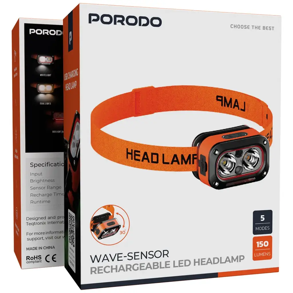 PORODO WAVE SENSOR RECHARGEABLE LED HEADLAMP ORANGE PDHDG08OG thumbnail 7