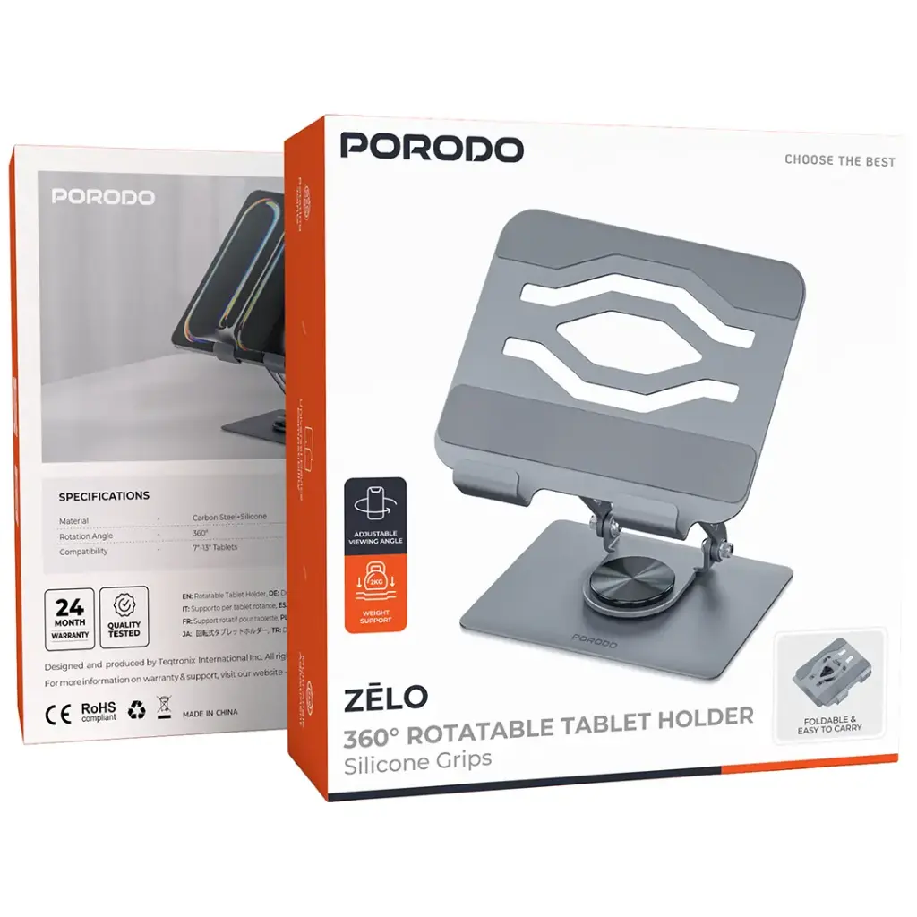 PORODO ZELO 360 ROTATABLE TABLET HOLDER SILICONE GRIP GREY PDD158GY thumbnail 5