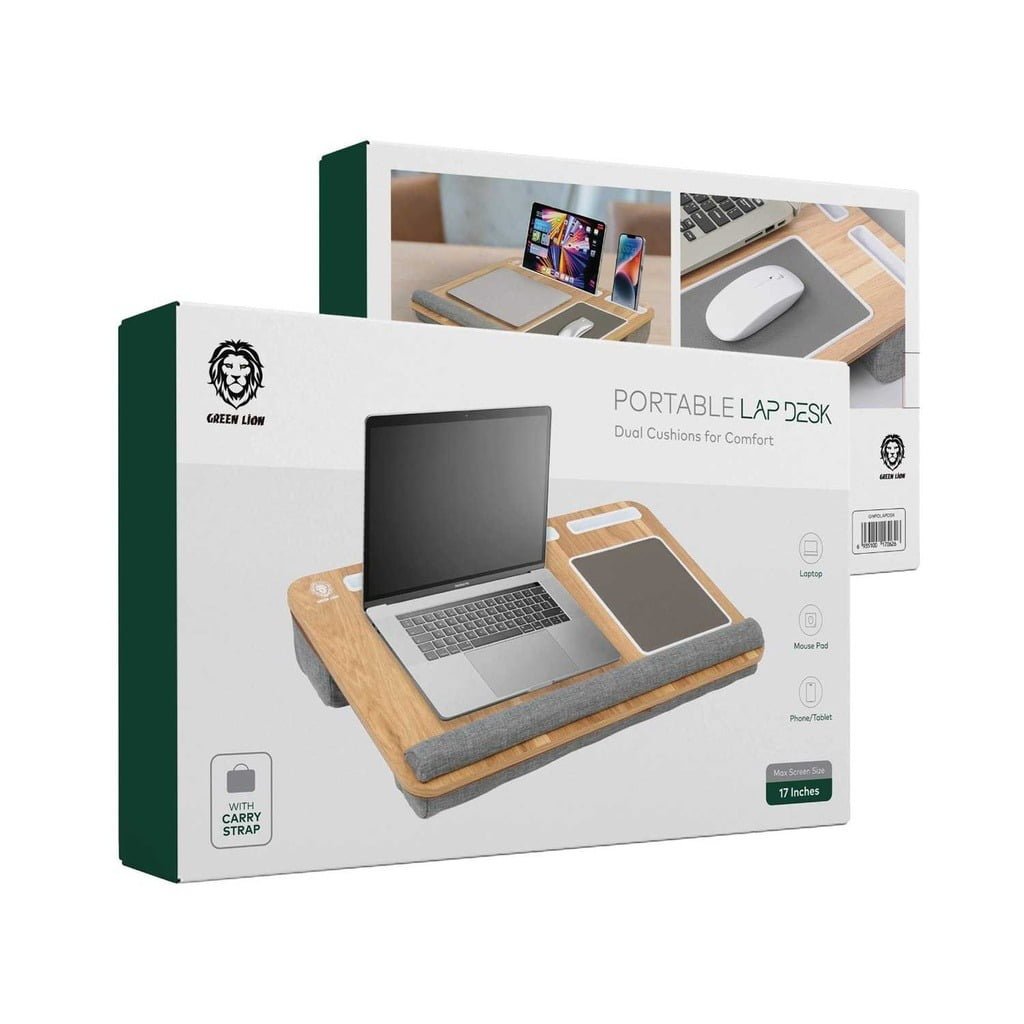 GREEN LION PORTABLE LAP DESK DUAL CUSHIONS FOR COMFORT GRAY GNPOLAPDSK thumbnail 3